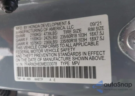 2021 Honda Cr-V Exl from USA, damaged, VIN 7FARW2H83ME033078